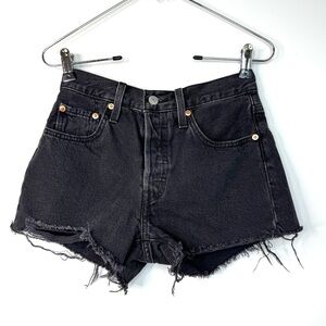 Levi's Black Denim Jean Shorts with Frayed Hem
